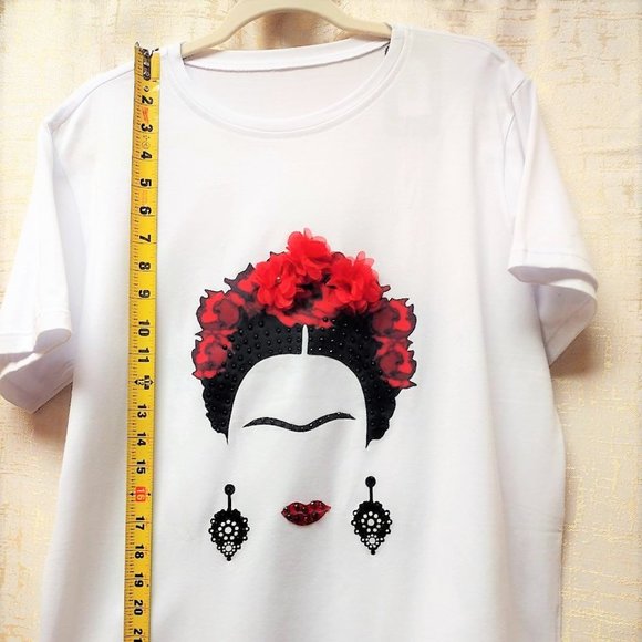 FRIDA Rhinestone XL, Bling Tee, Exclusive. Handmade. WHITE - Picture 7 of 8